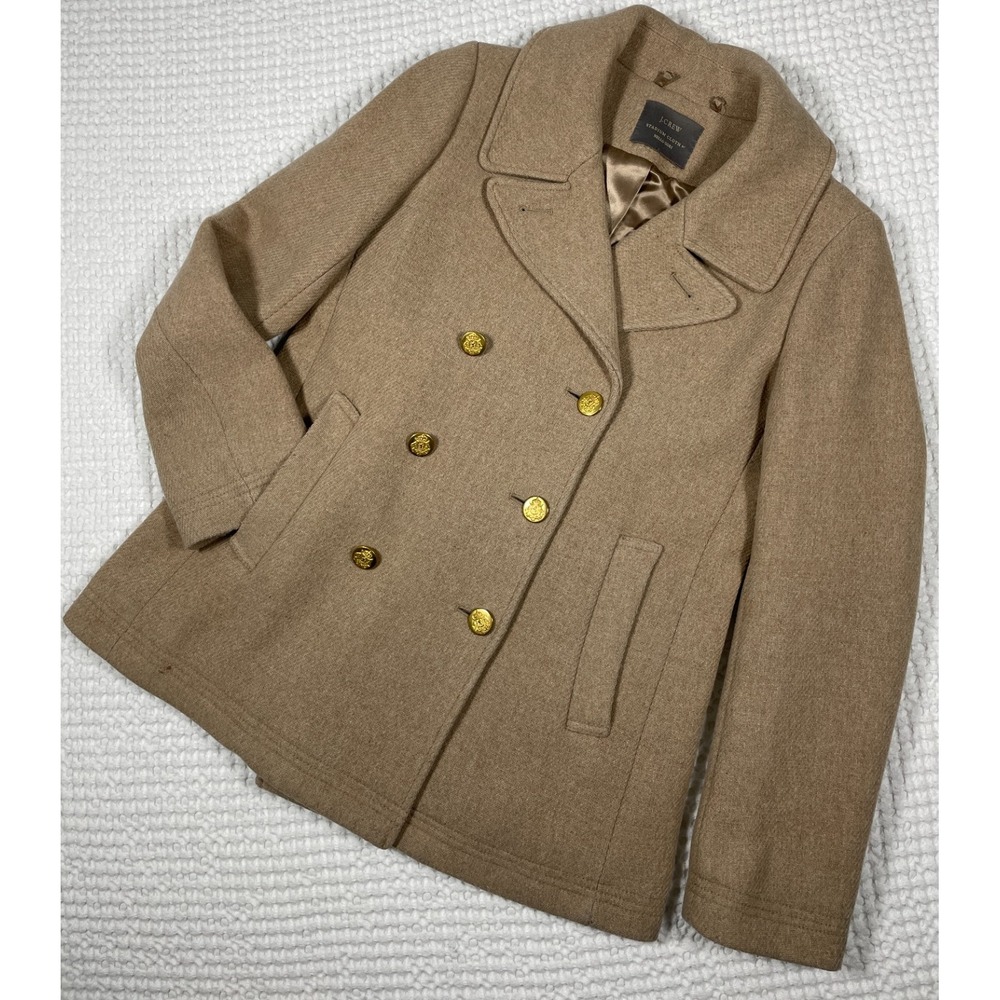 J Crew Stadium Cloth Nello Gori Wool Peacoat Camel Tan Gold Buttons Womens 4 S